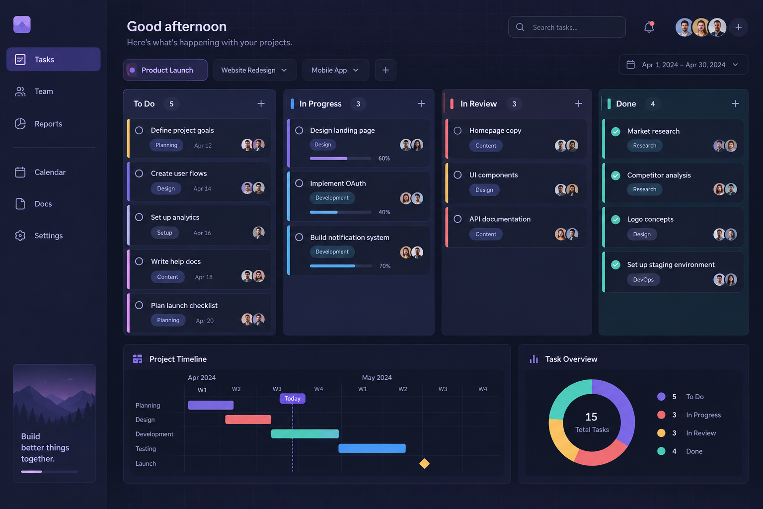 Project Management Platform: illustrative interface for team collaboration